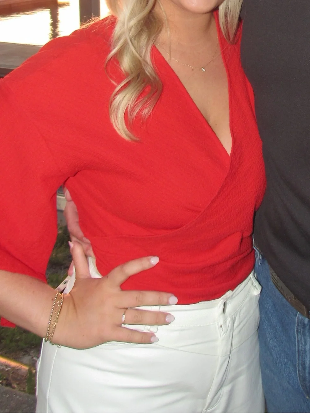 Bright Red Wrap-Style Top - Picture 2 of 2